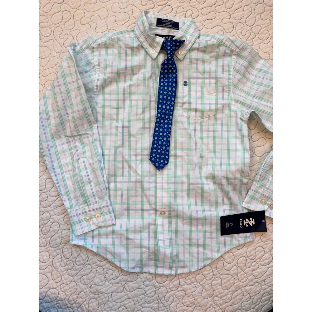 IZOD Boys‎ Plaid Button Down Shirt with Tie Set Size XS 6/7